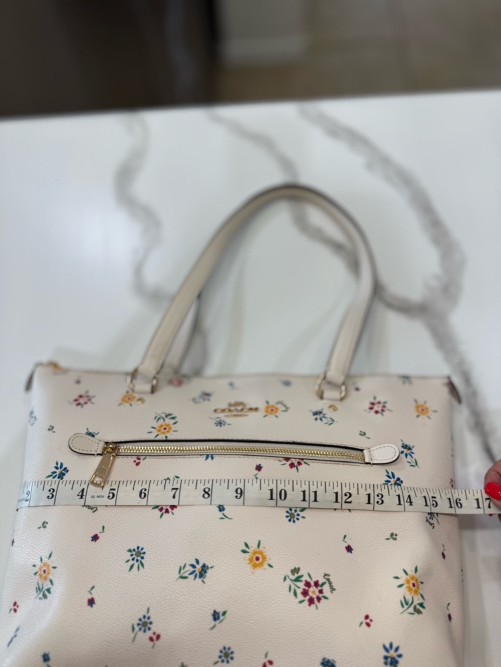 Coach Floral Print Tote Cream Canvas Leather Trim Zip Top Shoulder Bag - Picture 9 of 10